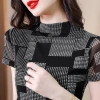 Fashionable mom's elastic tulle slimming short-sleeved blouse 2022 Summer new style versatile T-shirt top for middle-aged women's wear Application Scenario